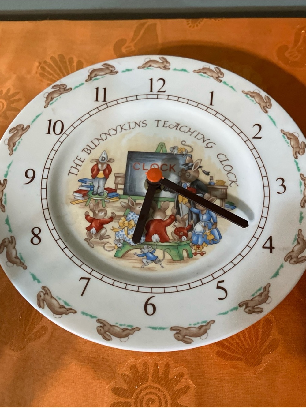 Vintage Royal Doulton China Bunnykins Teaching Wall Clock Classroom Works Great
